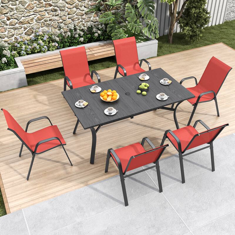 6-Piece Outdoor Dining Chairs Set, Wide Ergonomic Seat, 350lbs Capacity, Waterproof & Rust-Resistant Teslin Fabric Metal Frame