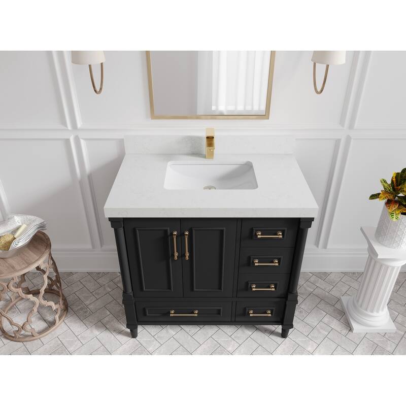 Willow Collections 36 in. W x 22 in. D Aberdeen Center Sink Left Bathroom Vanity with Countertop - 2" Carrara Quartz - Black