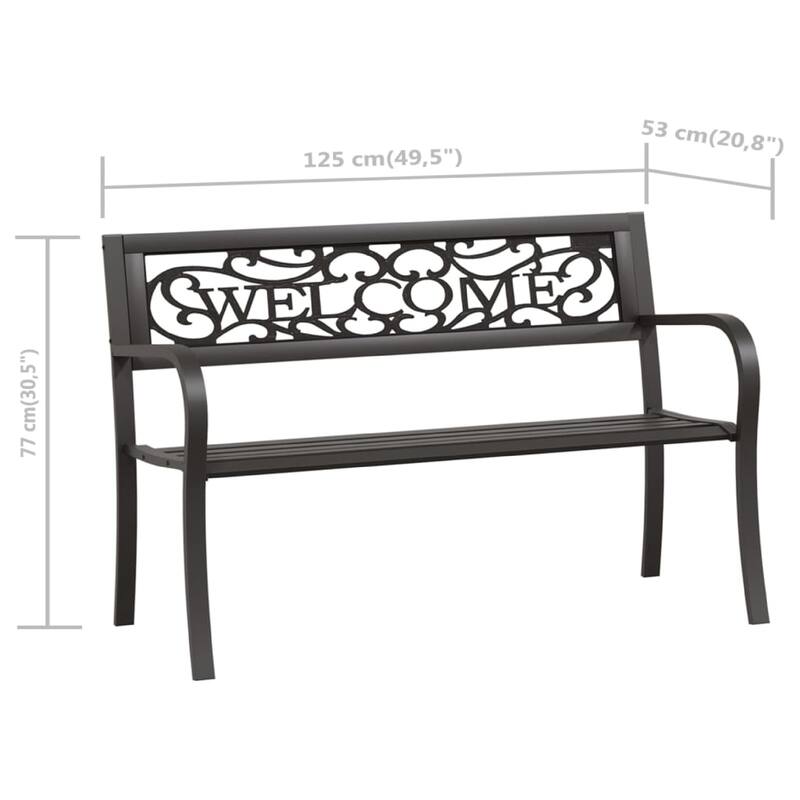 Garden Bench, Weather Resistant Black Powder-Coated Steel, 50 Inch