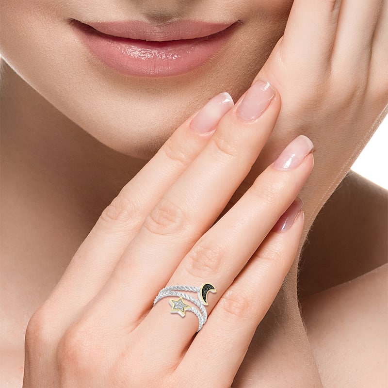 EFFY 925 Sterling Silver and 14K Gold Diamond and Black Diamond Wrap Ring