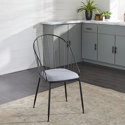 Black Metal Dining Chair With Grey Cushion Seat 21" X 37" - 21 x 24 x 37