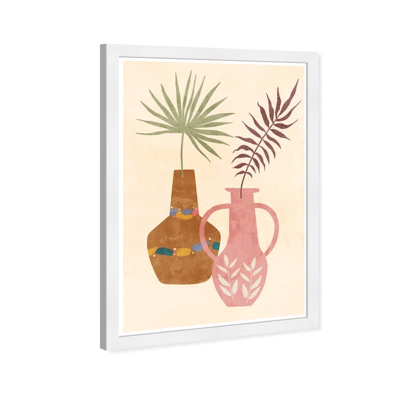 "Minimalist Pots", Boho Pattern Plant Pots Modern & Contemporary Pink Framed Wall Art Print for Dining Room