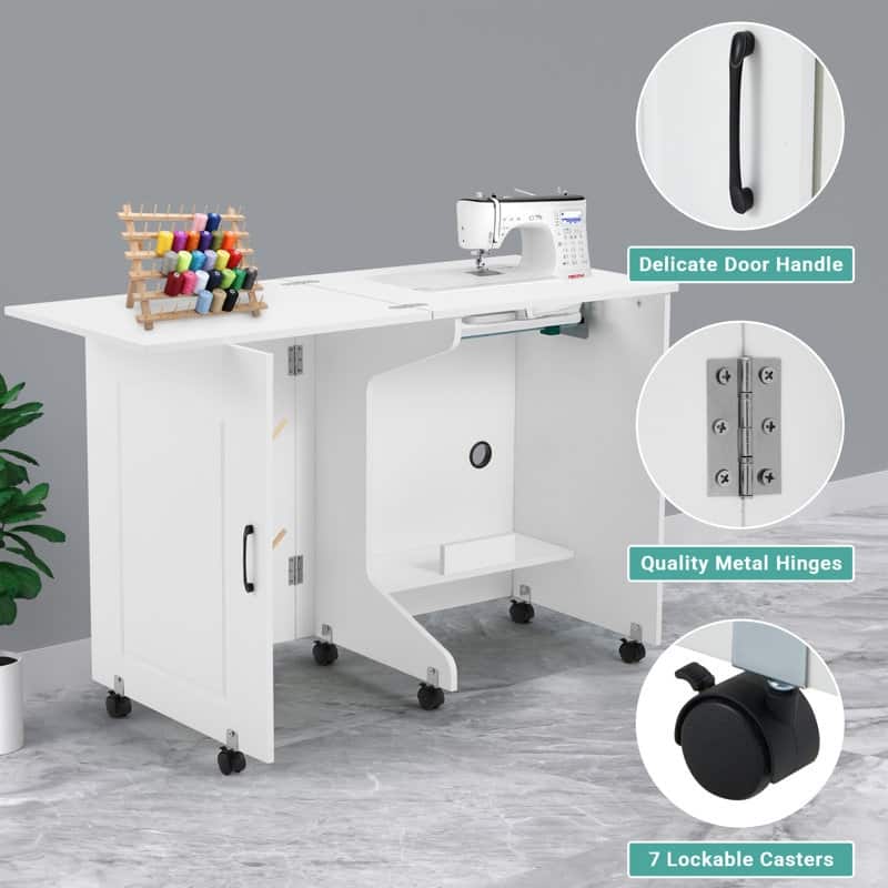 Erommy 45.5" W x 23.6" D Sewing Table featuring a Storage Shelf, Versatile Adjustable Sewing Machine Desk with Storage Bags