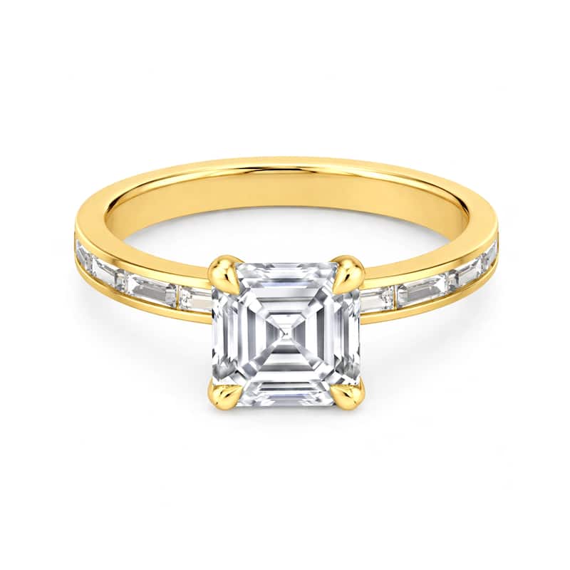 Auriya 14K Gold Baguette Channel Asscher Diamond Engagement Ring 1.00 - 5.00ct. tw. (F-G, VS) - 4.00 carats - 7 - Yellow