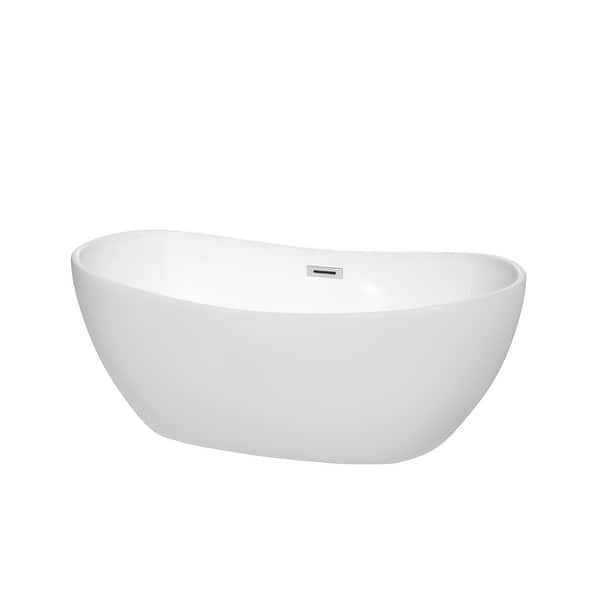 slide 2 of 21, Wyndham Collection Rebecca 60-inch White Freestanding Soaking Bathtub White, Polished Chrome Trim