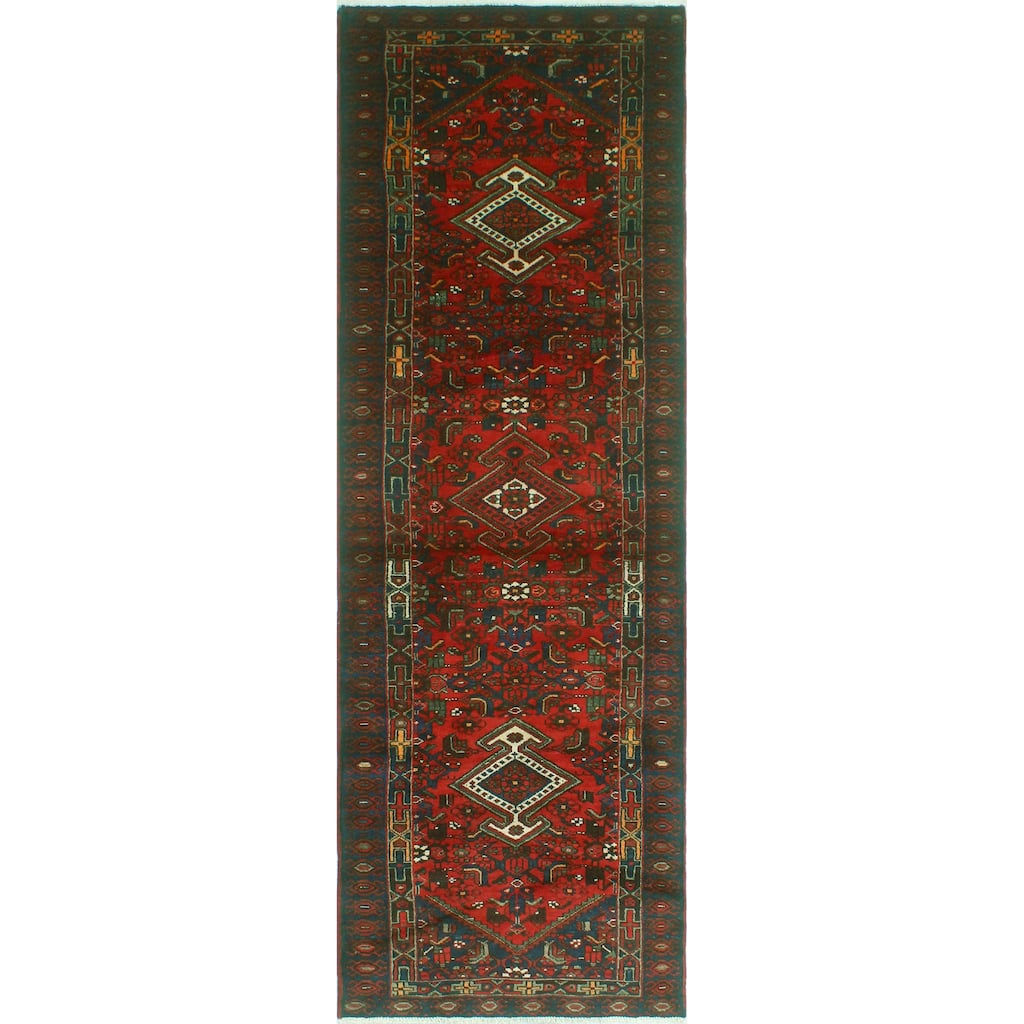 Noori Rug Fine Vintage Distressed Darya Red/Navy Runner - 3'1" x 9'6"