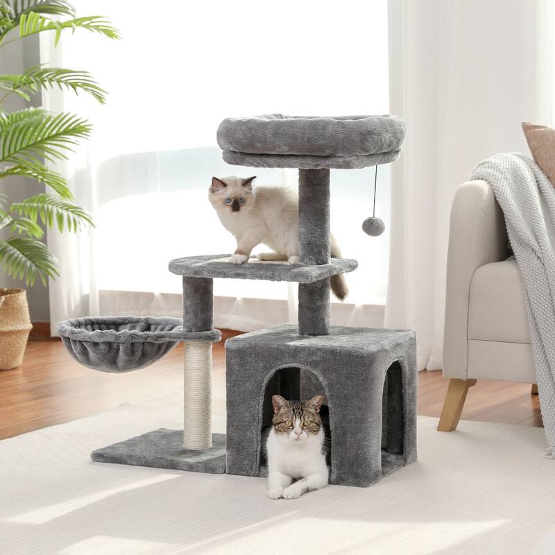Plush Cat Tree Tower with Large Condo, Hammock and Sisal Scratching Post