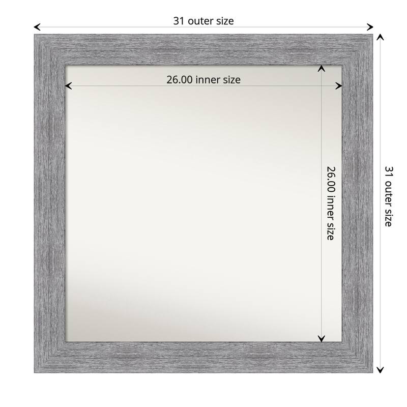 Non-Beveled Bathroom Wall Mirror - Bark Rustic Grey Frame - 31 x 31 in - Bark Rustic Grey