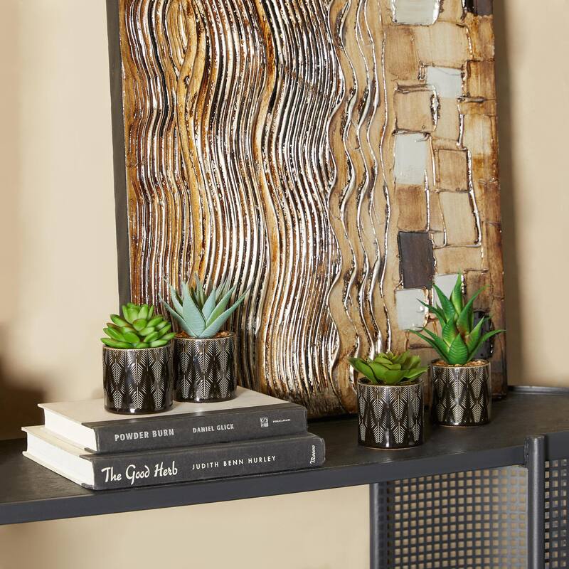 Faux Foliage Succulent Artificial Plant with Realistic Leaves and Patterned Pot - Set of 4 Green - Roche River Decor