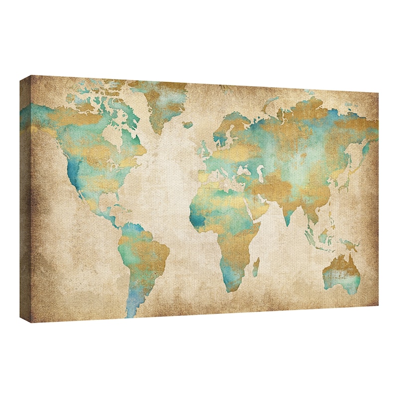 Golden World Map by Willowbrook Fine Art Canvas Art Print