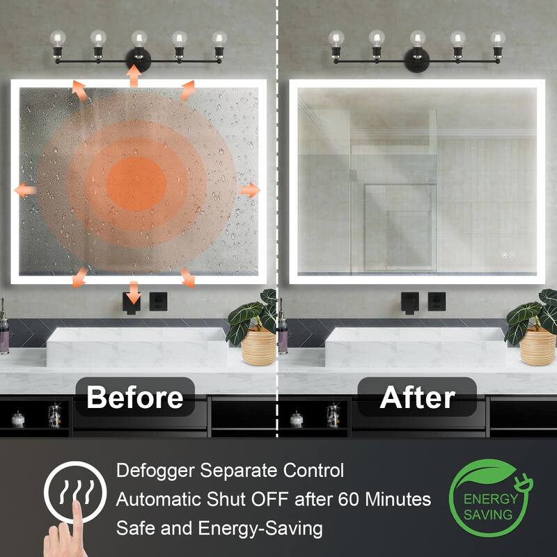 Wall Mounted Bathroom Frameless With Back/Front Light LED Mirror,Anti-fog