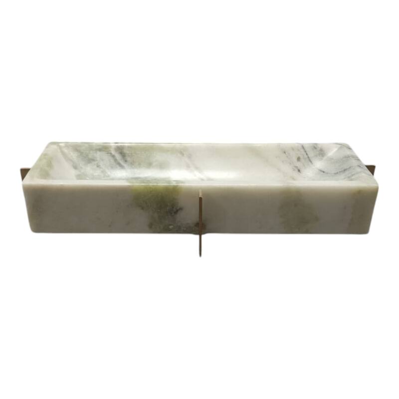 Marble Stone Tray Plate Fauna-Inspired Design Home Office - 3" Green - 13.5" x 5" x 2.5"