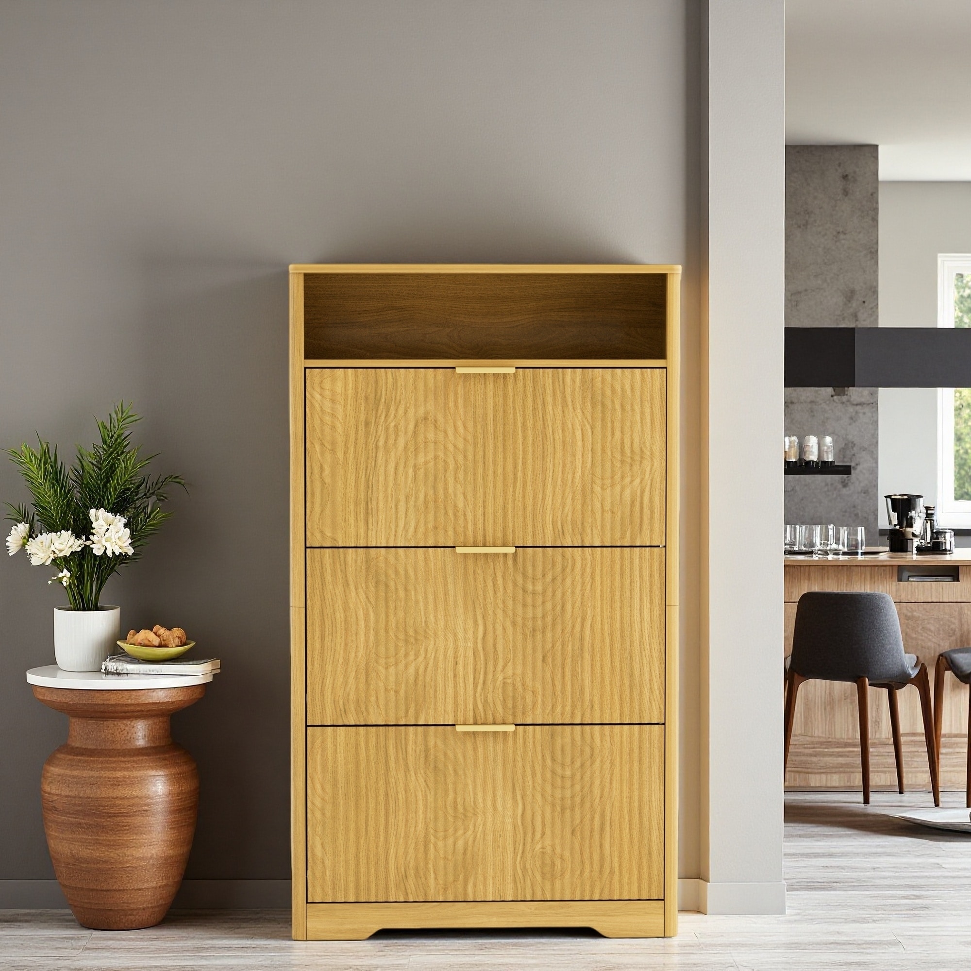 Freestanding Shoe Cabinet with 3 Flip Drawers
