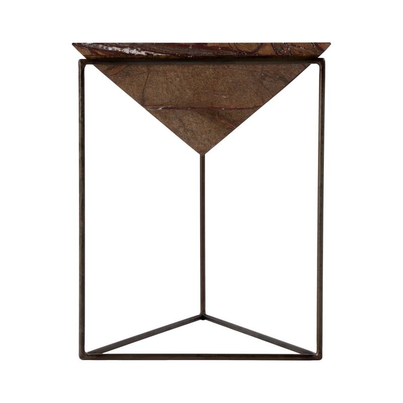 Addis 16.5 in. W Triangular Marble and Iron Pyramid Side Table