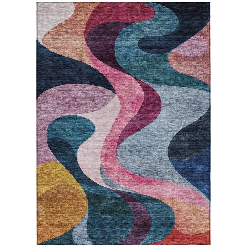 Machine Washable Indoor/ Outdoor Abstract Chantille Rug