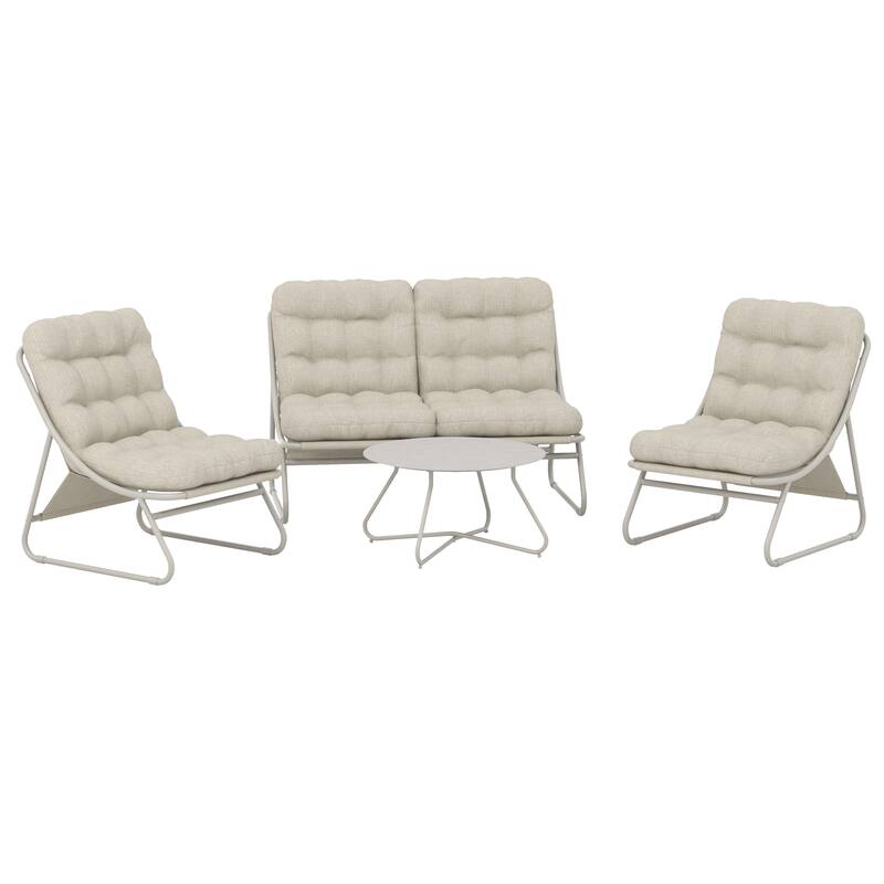 4 PCS Patio Outdoor Conversation Sofa Sets with Glass Top Coffee Table