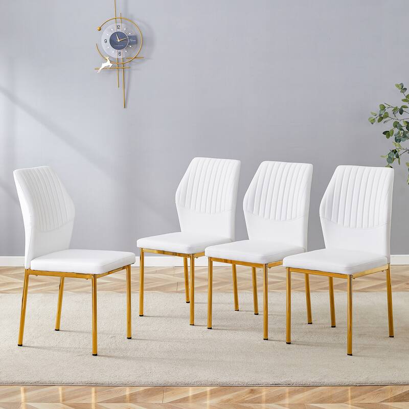 Set of 4 Vertical Stripe Design Dining Chair with Metal Leg Armless Chair Accent Chair Armless Chair for Dining Room