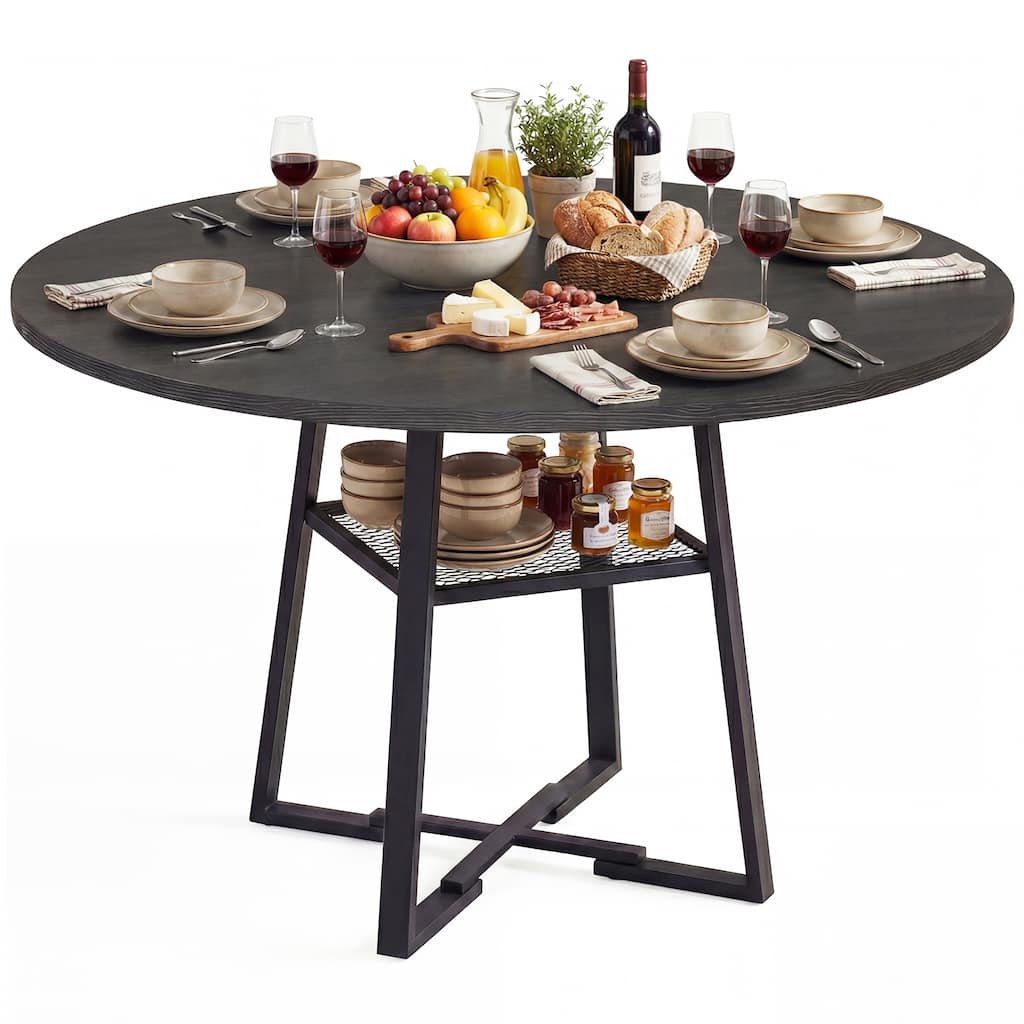 Gymax Round Dining Table for 4-6 47.5'' Dining Room Table w/Storage