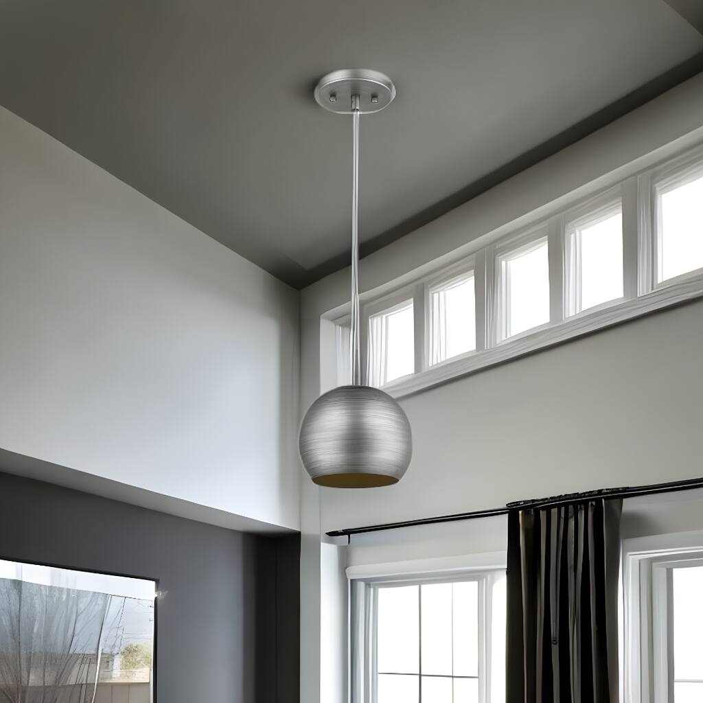 HomeRoots Light Gray and Gold Hanging Dome Light - 7' X '5.75' X '7