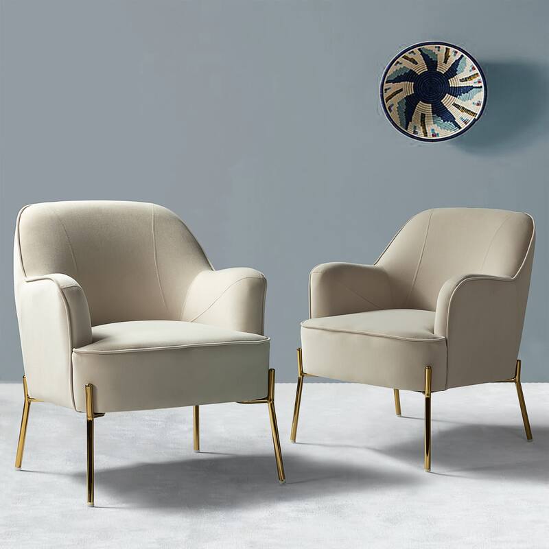 Marina Modern Velvet Accent Chair with Golden Legs Set of 2 by HULALA HOME - TAN