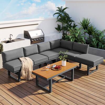 3-Piece Multi-Functional Outdoor Sectional Sofa Set with Adjustable Height Seating and Coffee Table for Patio, Garden, Backyard