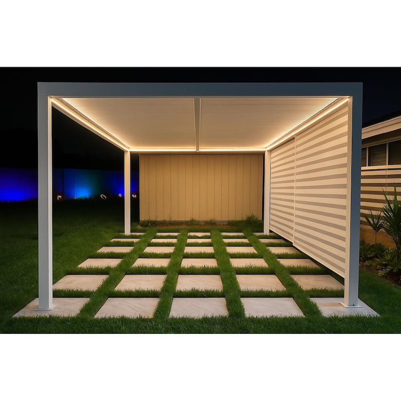 PURPLE LEAF Louvered Pergola Modern White Pergola with Adjustable Roof for Deck Backyard Garden