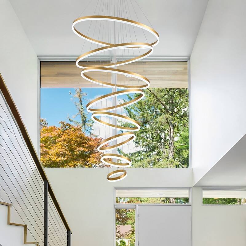Modern Ring LED Chandelier Ring Adjustable Ceiling Light with Remote Control for High Ceilings