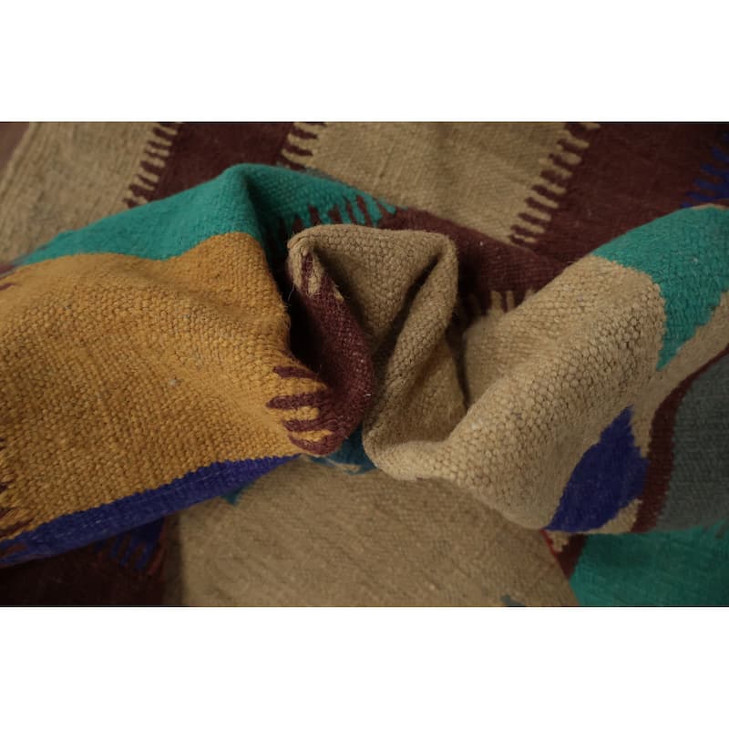 Hand Woven Oriental 100% Wool Carpet Southwestern Tribal Multi-Colored Kilim Area Rug - 9' 9'' X 9' 9''