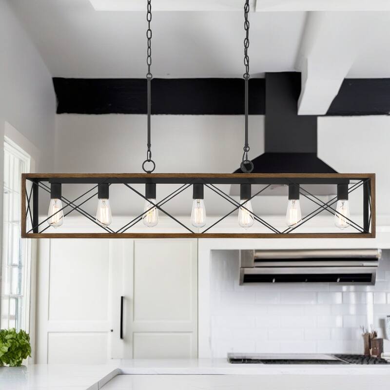 Kiro 7-light Farmhouse 48In Linear Chandelier Rectangle Dining Lights with UL - 48'' W x 7.78'' D x 11'' H
