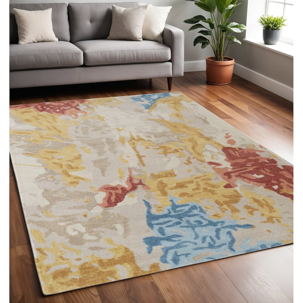 Xubo Hand Tufted Abstract Modern Stain Resistant Area Rug By HomeRoots - 5' x 8'