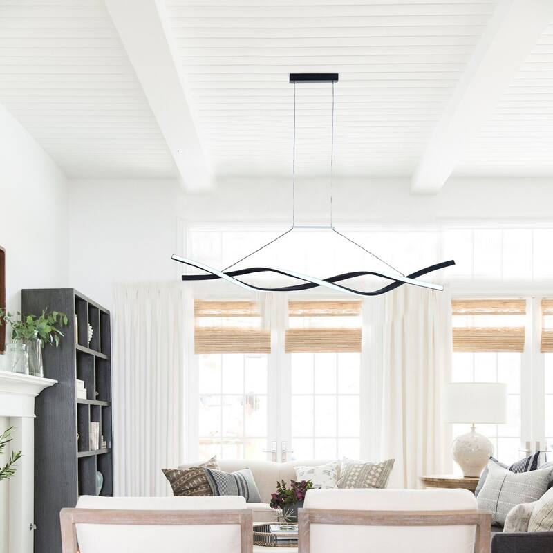 Modern 2-Light Wavy Linear LED Pendant Lamp for Kitchen Island