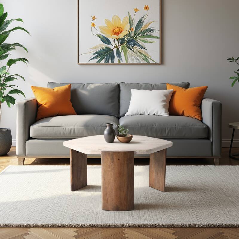 Mango Wood Hexagon Coffee Table - Brown, 32" - 32.0"