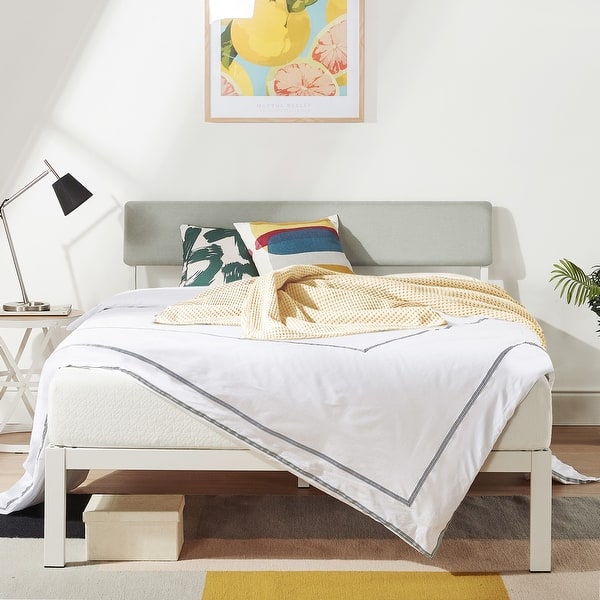 Kera Metal Platform Bed With Angled Upholstered Headboard Solid Wooden Slats Easy Assembly In Sky Grey Overstock 31950390 These queen headboard come with amazing features and enhance safety and the quality of sleep. kera metal platform bed with angled