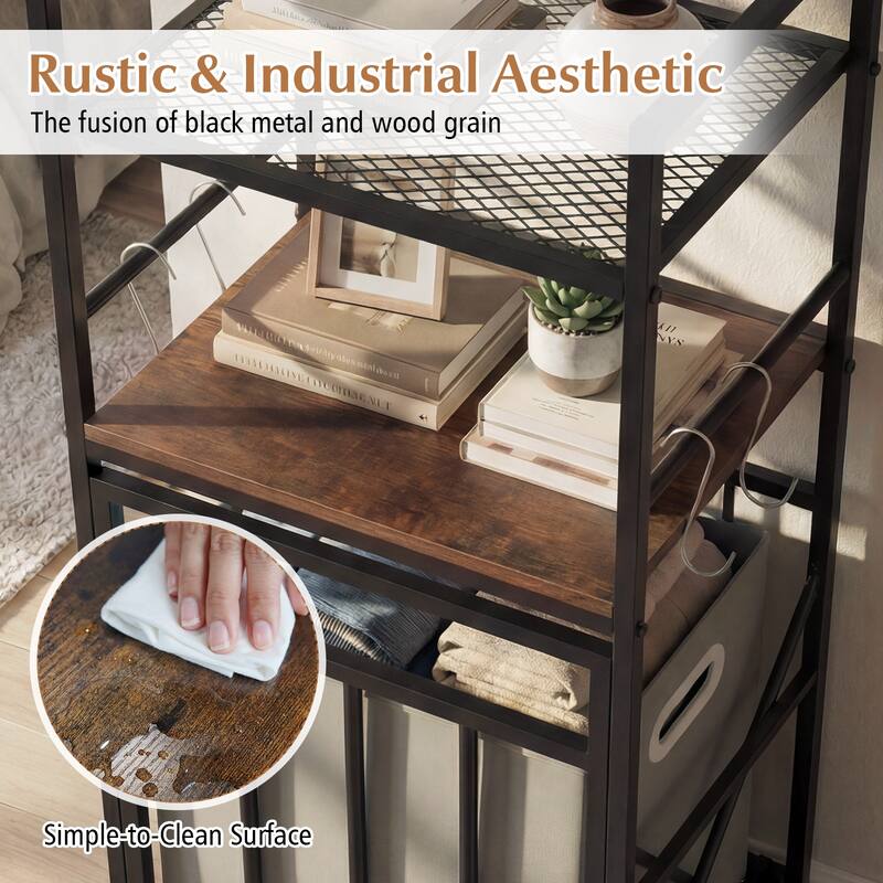 Gymax 2-Tier Laundry Hamper w/Tilt-out BasketLaundry Sorter w/4 Hooks