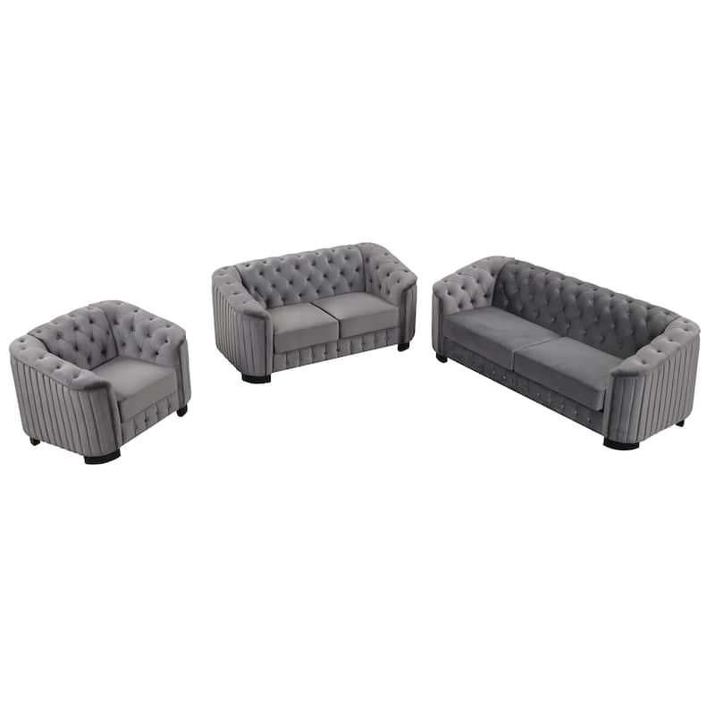 3-Piece Sofa Sets with Rubber Wood Legs,Velvet Upholstered Couches Sets Including Three Seat Sofa,Loveseat and Single Chair