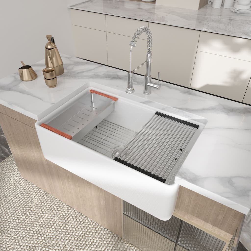 Lordear 33" Ceramic Sink Undermount Workstation Single Bowl Kitchen Sink with Accessories - 33 in.W x 20 in.D x 10 in.H