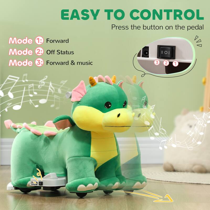 6V Triceratops Shaped Ride-On Toy for Toddlers, Battery-Powered Electric Animal Car with Music, PU Wheels, for Boys & Girls