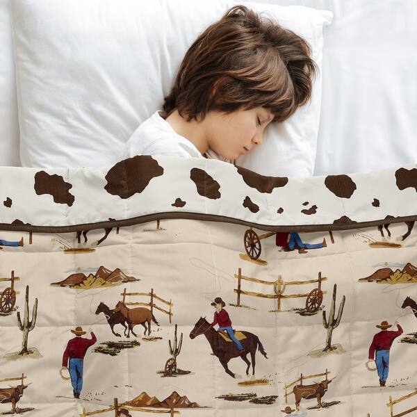 slide 2 of 6, Sweet Jojo Designs Brown Western Cowboy Boy Toddler Weighted Blanket 5lbs for Kids - Cow Print and Wild West, Southern Charm