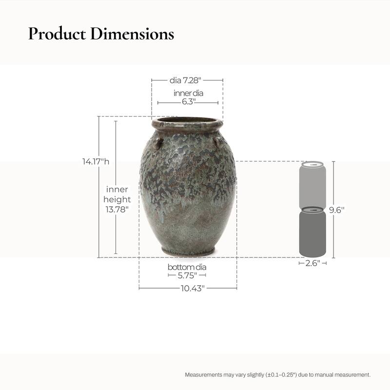 Antiqued Terracotta Jar Vase, Rustic 14.17" Green & Brown Flower Holder