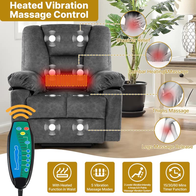 Power Lift Recliner Chair Sofa for Elderly with Massage - Grey