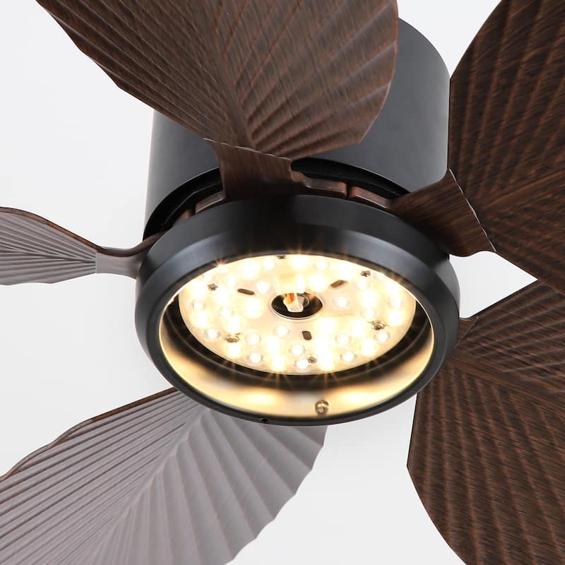 42" Farmhouse Black Waterproof Outdoor Gazebo LED Ceiling Fan with Light, Hook Downrod and Tropical Palm Leaf - 42"Wx13.7"H