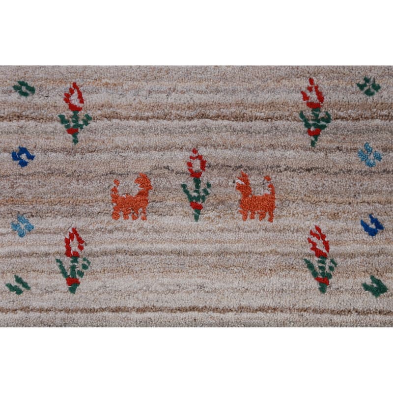 Gabbeh Indian Area Rug Hand-Knotted Tribal Beige Wool Carpet - 9'0" x 12'6"