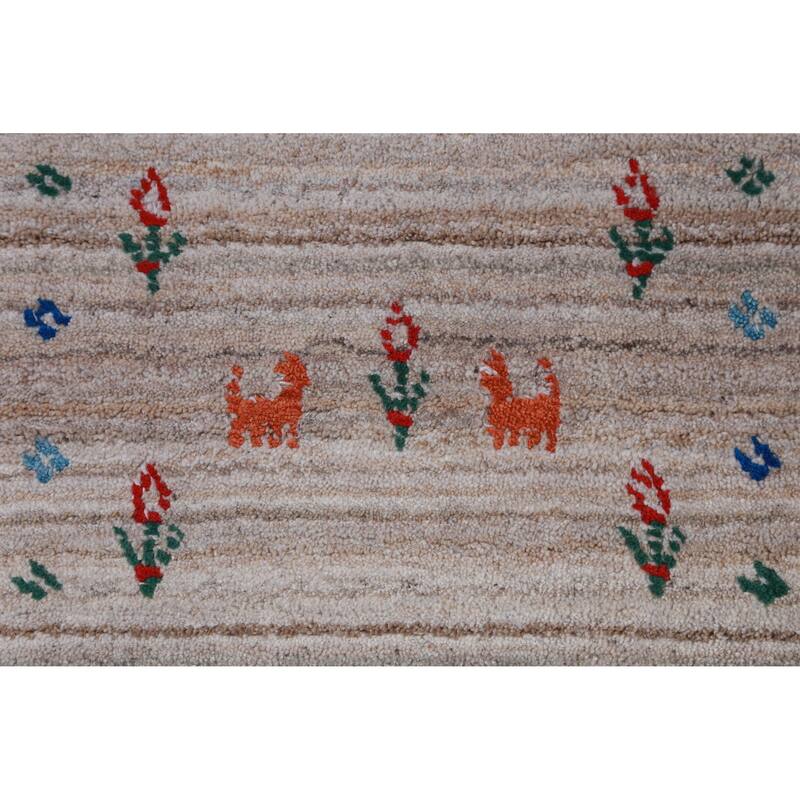 Hand Knotted Oriental 100% Wool Carpet Tribal Stripe Beige & Ivories Gabbeh Area Rug - 12' 6'' X 9' 0''