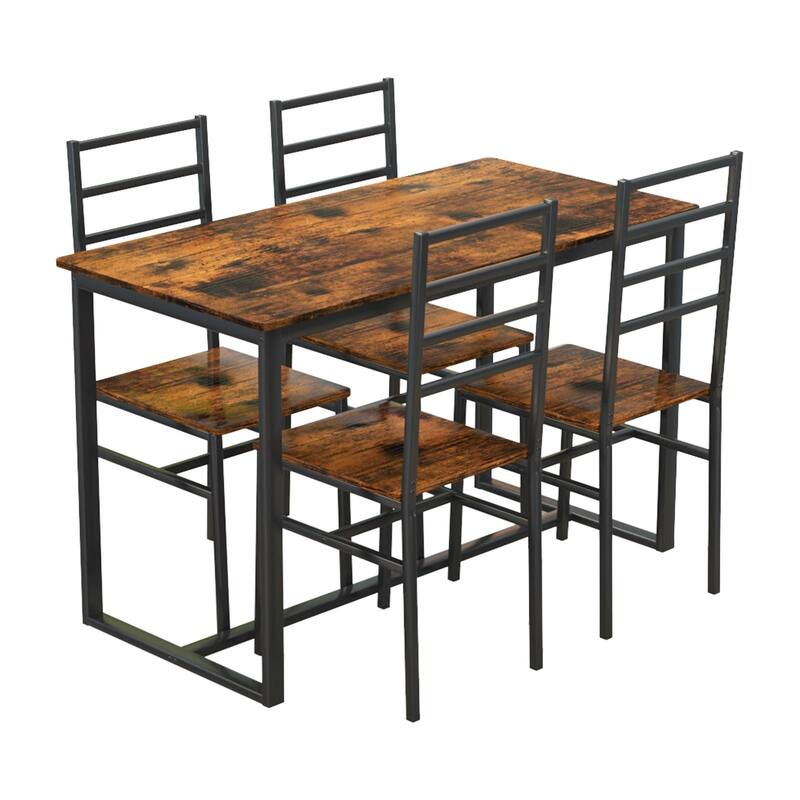 5 Piece Metal and Wood Indoor Modern Dinning Table Furniture Set for 4, Dining Table Chairs