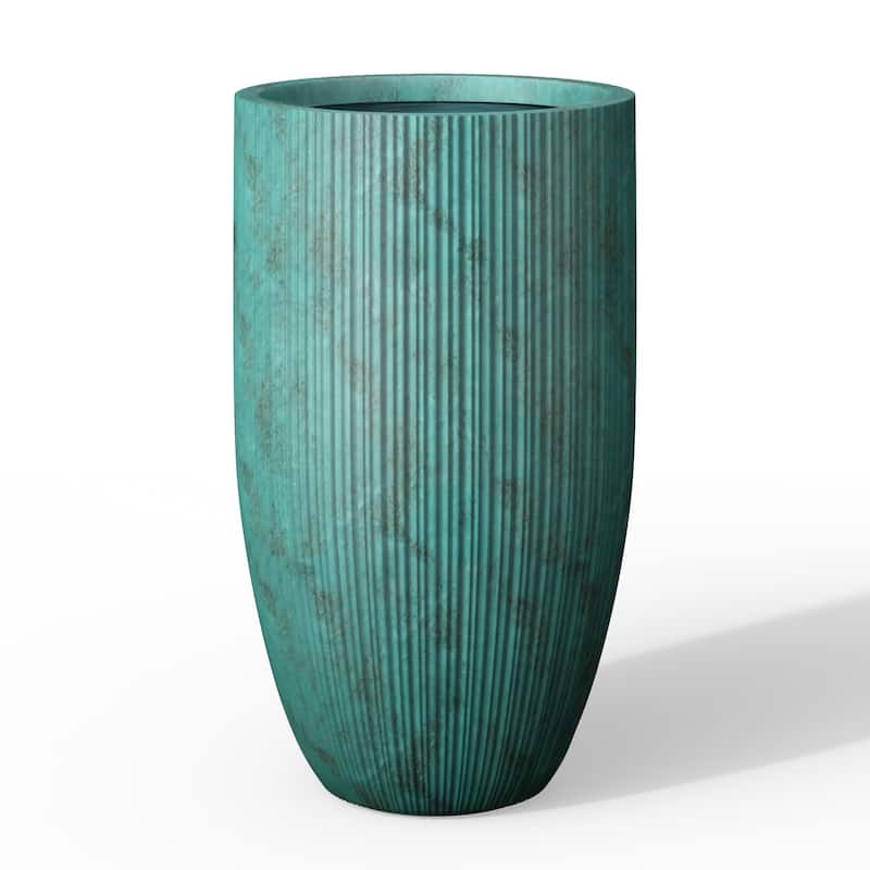 Textured Granite Gray Tall Concrete Round Plant Pots / Large Indoor and Outdoor flower Planters (13.5 Inch x 24.5 Inch)