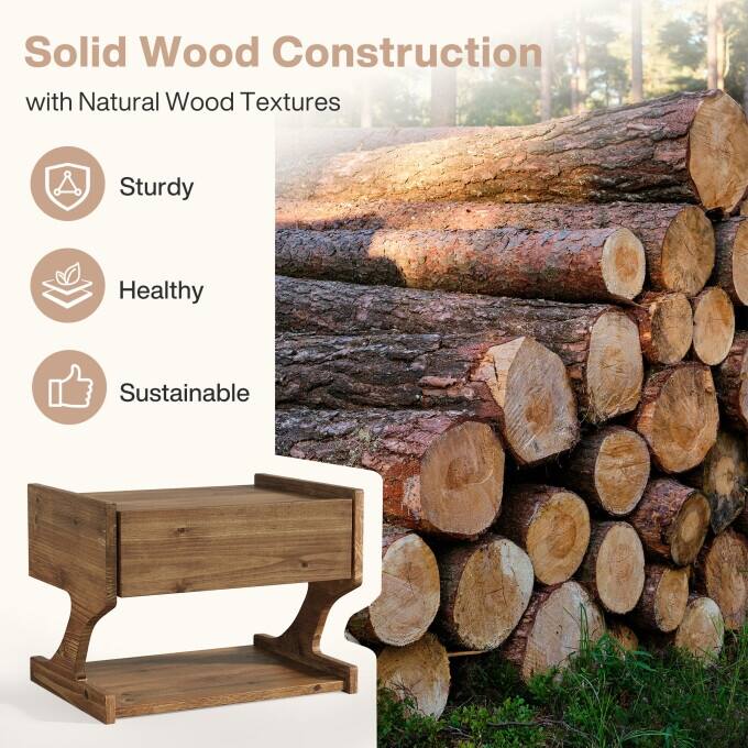 Solid Wood Floating Nightstand, Wall-Mounted Bedside Table with Drawer