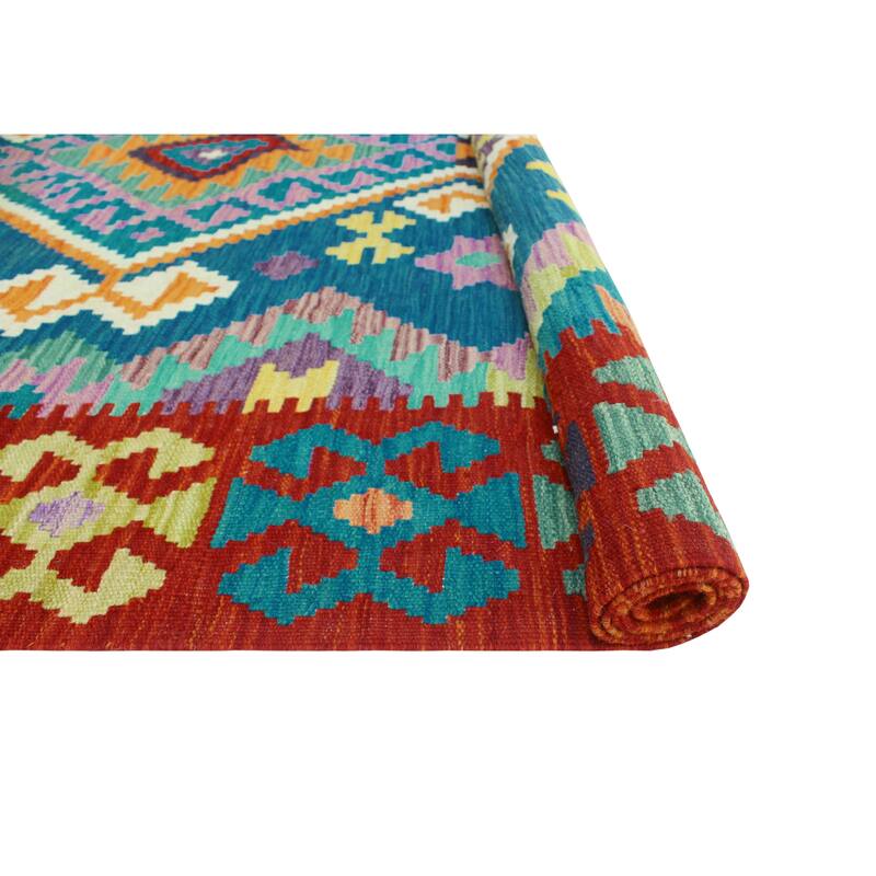 Flatweave Tansholp Blue/Red Rug - 5'0" x 6'6"