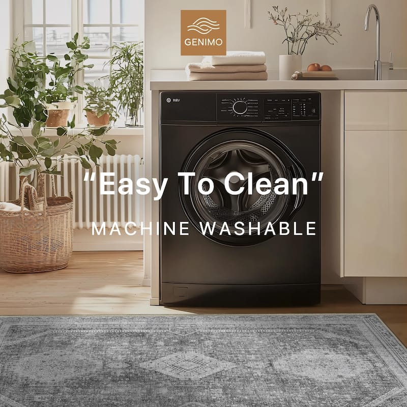 Mcow Faded Floral Vintage Low-Pile Machine Washable Non-Slip Area Rug