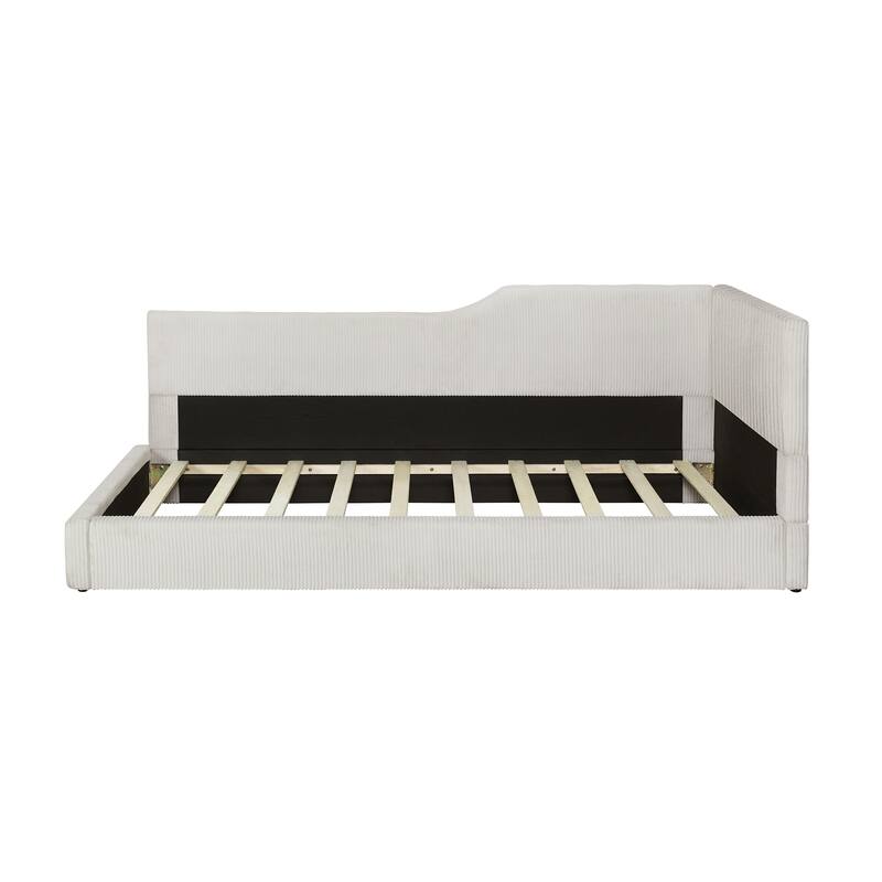 Twin Size L-Shaped Daybed, Sofa Bed with Corduroy Upholstery, Elegant, Versatile Seating for Bedrooms or Guest Rooms