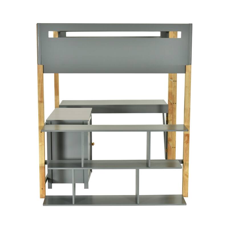 Solid Wood Loft Bed with Storage Cabinet & Desk